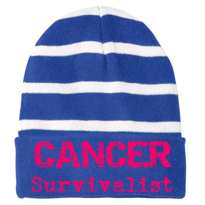 Breast Cancer Survivalist Breast Cancer Survivor Meaningful Gift Striped Beanie with Solid Band