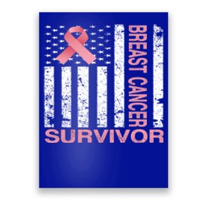 Breast Cancer Survivor Awareness Gift Usa Flag Pink Ribbon Great Gift Poster