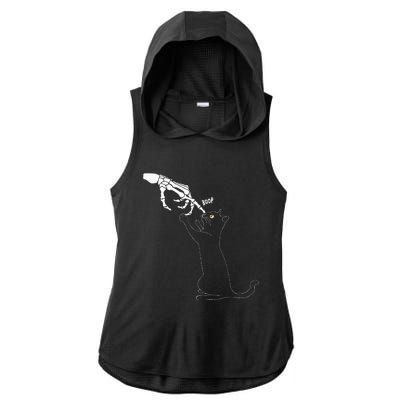 Black Cat Skeleton Hand Boop Cat Nose Ladies PosiCharge Tri-Blend Wicking Draft Hoodie Tank