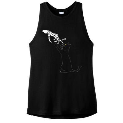 Black Cat Skeleton Hand Boop Cat Nose Ladies PosiCharge Tri-Blend Wicking Tank