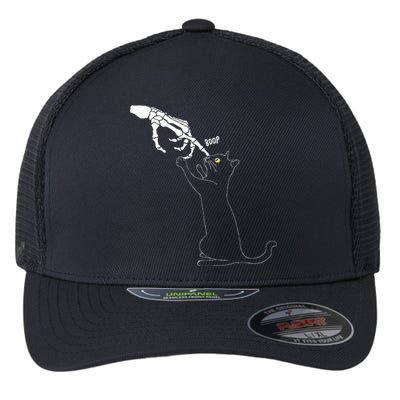 Black Cat Skeleton Hand Boop Cat Nose Flexfit Unipanel Trucker Cap