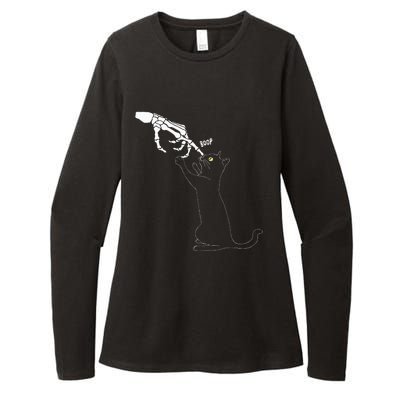 Black Cat Skeleton Hand Boop Cat Nose Womens CVC Long Sleeve Shirt