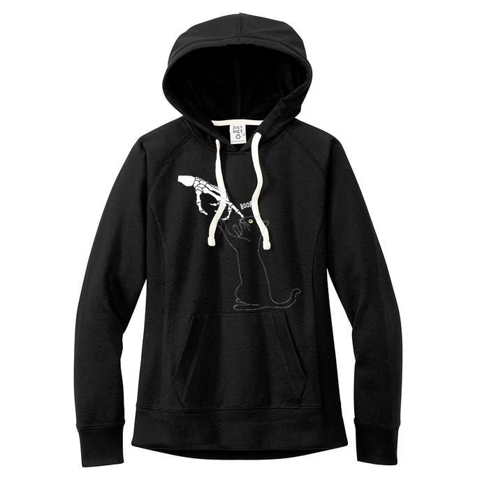 Black Cat Skeleton Hand Boop Cat Nose Women's Fleece Hoodie