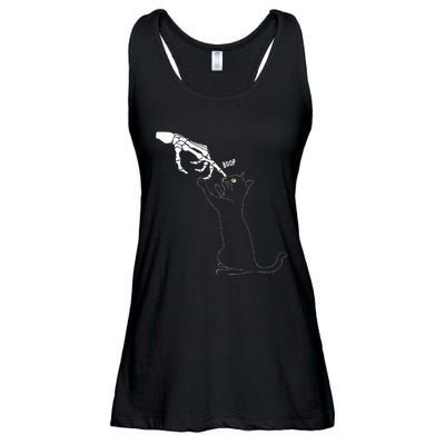 Black Cat Skeleton Hand Boop Cat Nose Ladies Essential Flowy Tank