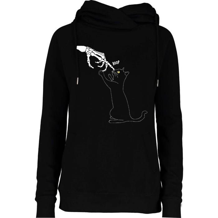 Black Cat Skeleton Hand Boop Cat Nose Womens Funnel Neck Pullover Hood