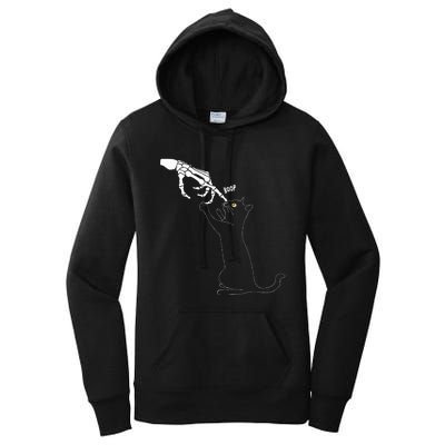 Black Cat Skeleton Hand Boop Cat Nose Women's Pullover Hoodie