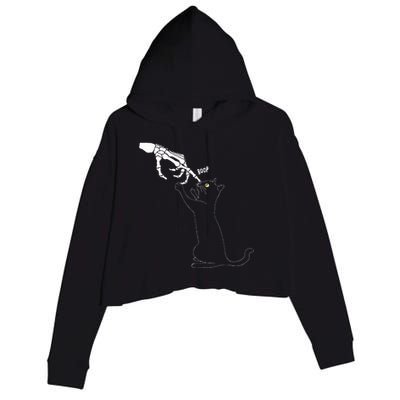 Black Cat Skeleton Hand Boop Cat Nose Crop Fleece Hoodie