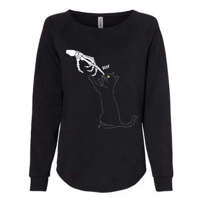 Black Cat Skeleton Hand Boop Cat Nose Womens California Wash Sweatshirt