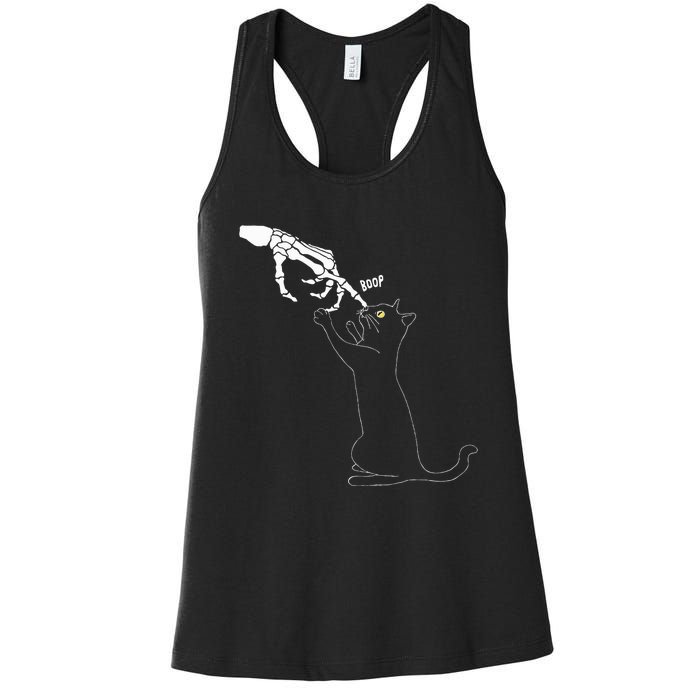 Black Cat Skeleton Hand Boop Cat Nose Women's Racerback Tank