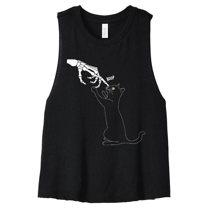 Black Cat Skeleton Hand Boop Cat Nose Women's Racerback Cropped Tank