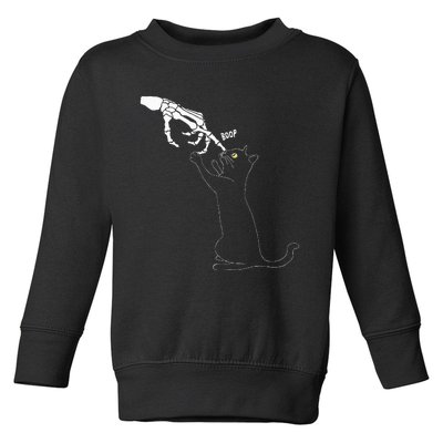 Black Cat Skeleton Hand Boop Cat Nose Toddler Sweatshirt