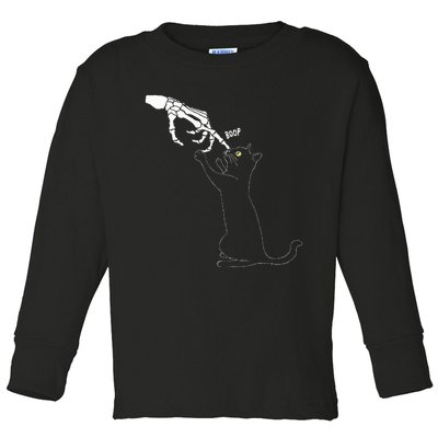 Black Cat Skeleton Hand Boop Cat Nose Toddler Long Sleeve Shirt