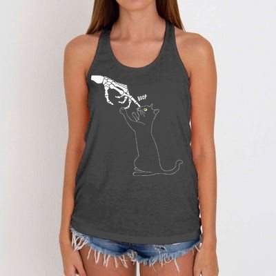 Black Cat Skeleton Hand Boop Cat Nose Women's Knotted Racerback Tank