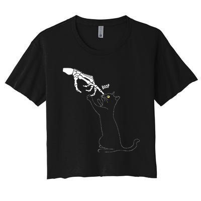 Black Cat Skeleton Hand Boop Cat Nose Women's Crop Top Tee