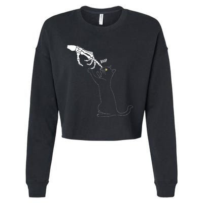 Black Cat Skeleton Hand Boop Cat Nose Cropped Pullover Crew