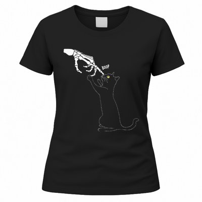 Black Cat Skeleton Hand Boop Cat Nose Women's T-Shirt