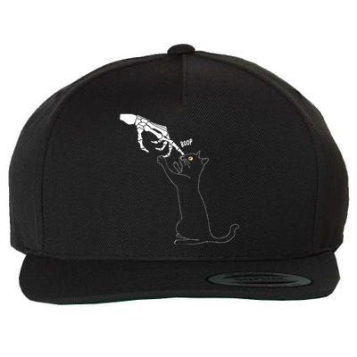 Black Cat Skeleton Hand Boop Cat Nose Wool Snapback Cap