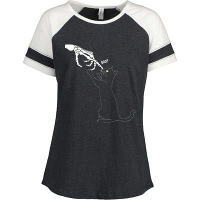 Black Cat Skeleton Hand Boop Cat Nose Enza Ladies Jersey Colorblock Tee