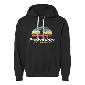 Breckenridge Colorado Skiing Retro Mountain Ski Vacation Garment-Dyed Fleece Hoodie