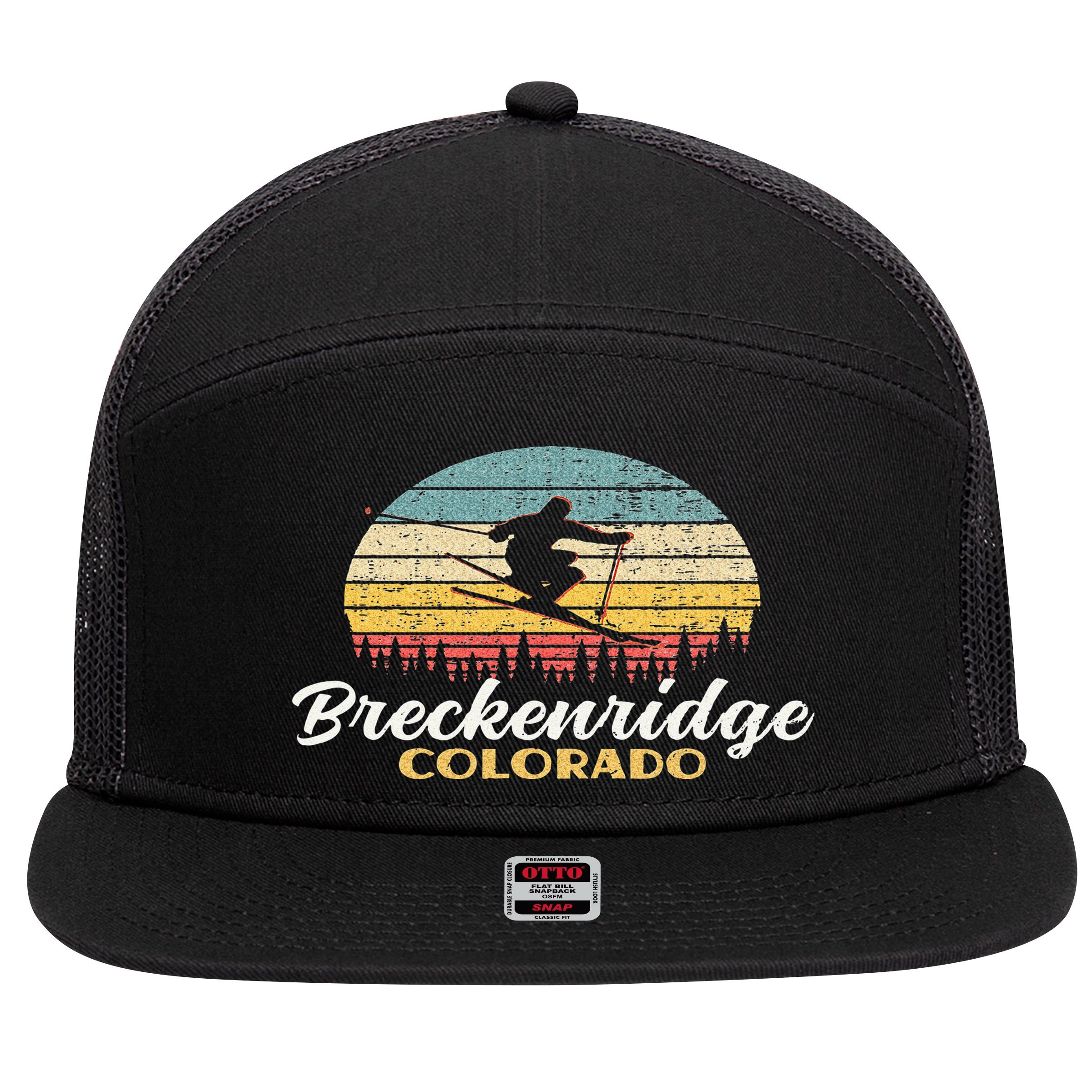 Breckenridge Colorado Skiing Retro Mountain Ski Vacation 7 Panel Mesh Trucker Snapback Hat
