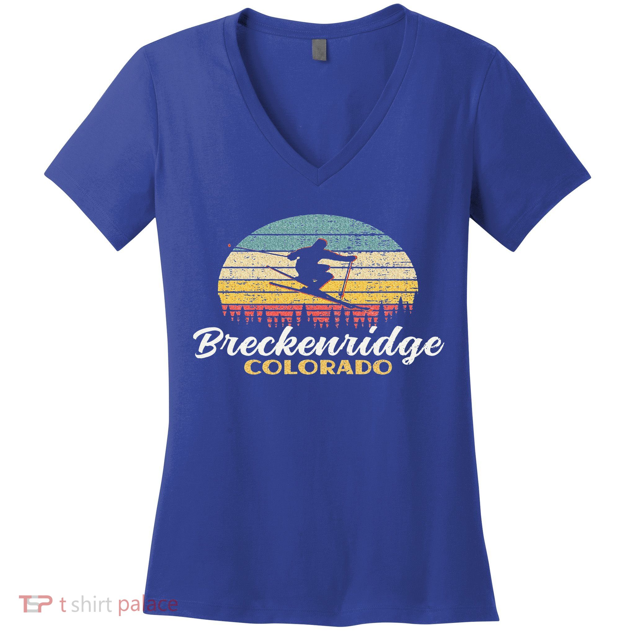 Breckenridge Colorado Skiing Retro Mountain Ski Vacation Women's V-Neck T-Shirt