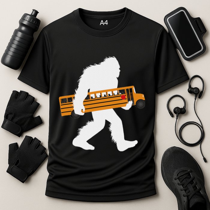 Bigfoot Carrying School Bus Sasquatch Bus Driver Cooling Performance Crew T-Shirt