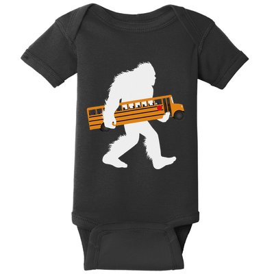 Bigfoot Carrying School Bus Sasquatch Bus Driver Baby Bodysuit