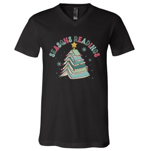 Bookish Christmas Seasons Readings Book Lover Holiday Season V-Neck T-Shirt