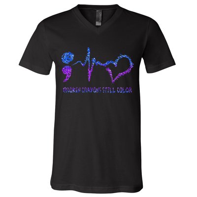 Broken Crayons Still Color Suicide Prevention Awareness V-Neck T-Shirt