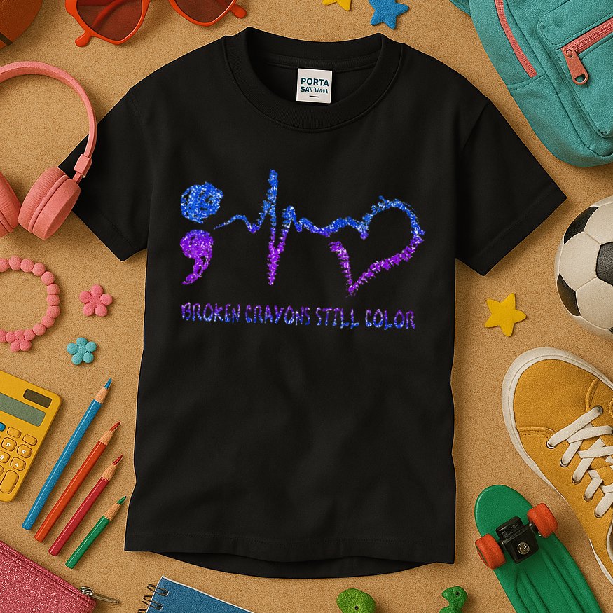 Broken Crayons Still Color Suicide Prevention Awareness Kids T-Shirt