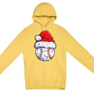 Baseball Christmas Santa Hat Funny Baseball Xmas Holiday Premium Pullover Hoodie