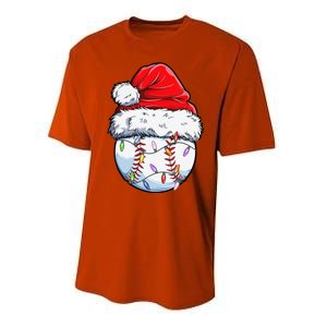 Baseball Christmas Santa Hat Funny Baseball Xmas Holiday Performance Sprint T-Shirt