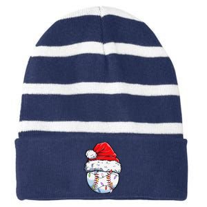 Baseball Christmas Santa Hat Funny Baseball Xmas Holiday Striped Beanie with Solid Band