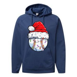 Baseball Christmas Santa Hat Funny Baseball Xmas Holiday Performance Fleece Hoodie