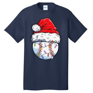 Baseball Christmas Santa Hat Funny Baseball Xmas Holiday Tall T-Shirt