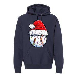 Baseball Christmas Santa Hat Funny Baseball Xmas Holiday Premium Hoodie