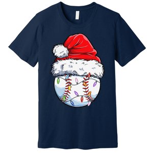 Baseball Christmas Santa Hat Funny Baseball Xmas Holiday Premium T-Shirt