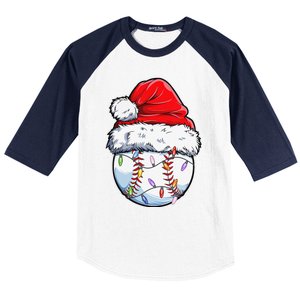 Baseball Christmas Santa Hat Funny Baseball Xmas Holiday Baseball Sleeve Shirt