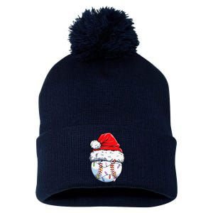 Baseball Christmas Santa Hat Funny Baseball Xmas Holiday Pom Pom 12in Knit Beanie