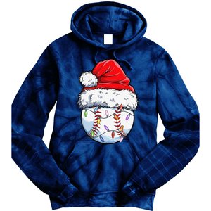 Baseball Christmas Santa Hat Funny Baseball Xmas Holiday Tie Dye Hoodie