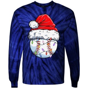 Baseball Christmas Santa Hat Funny Baseball Xmas Holiday Tie-Dye Long Sleeve Shirt