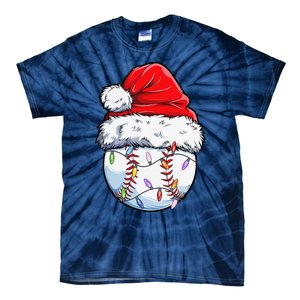 Baseball Christmas Santa Hat Funny Baseball Xmas Holiday Tie-Dye T-Shirt