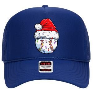 Baseball Christmas Santa Hat Funny Baseball Xmas Holiday High Crown Mesh Back Trucker Hat