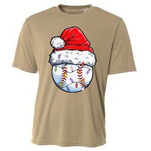 Baseball Christmas Santa Hat Funny Baseball Xmas Holiday Cooling Performance Crew T-Shirt