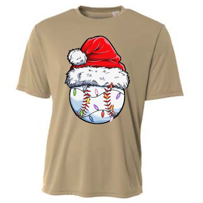 Baseball Christmas Santa Hat Funny Baseball Xmas Holiday Cooling Performance Crew T-Shirt