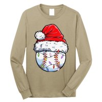 Baseball Christmas Santa Hat Funny Baseball Xmas Holiday Long Sleeve Shirt