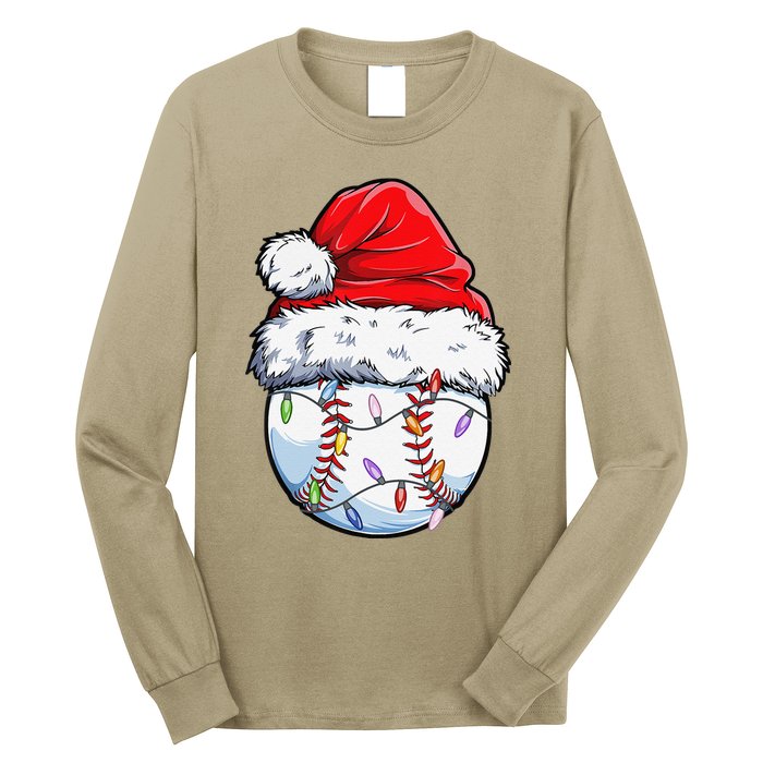 Baseball Christmas Santa Hat Funny Baseball Xmas Holiday Long Sleeve Shirt