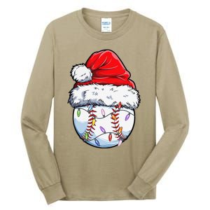 Baseball Christmas Santa Hat Funny Baseball Xmas Holiday Tall Long Sleeve T-Shirt