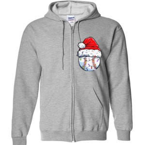 Baseball Christmas Santa Hat Funny Baseball Xmas Holiday Full Zip Hoodie