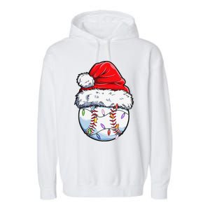 Baseball Christmas Santa Hat Funny Baseball Xmas Holiday Garment-Dyed Fleece Hoodie